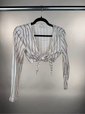 Urban Outfitters Cropped Tie-Front Top Striped White Size S